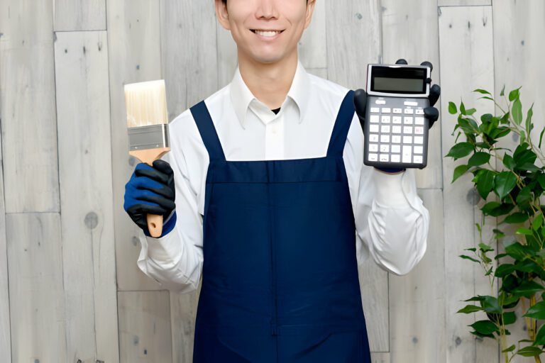 Man holding paintbrush and calculator