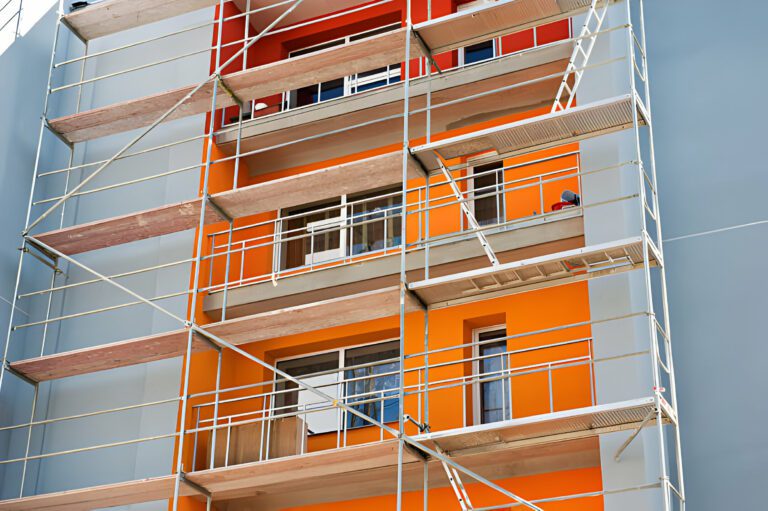 Scaffolding on building exterior