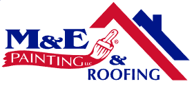 Logo of M&E Painting and Roofing LLC featuring a paintbrush and roof icon, representing top-tier roofing solutions.