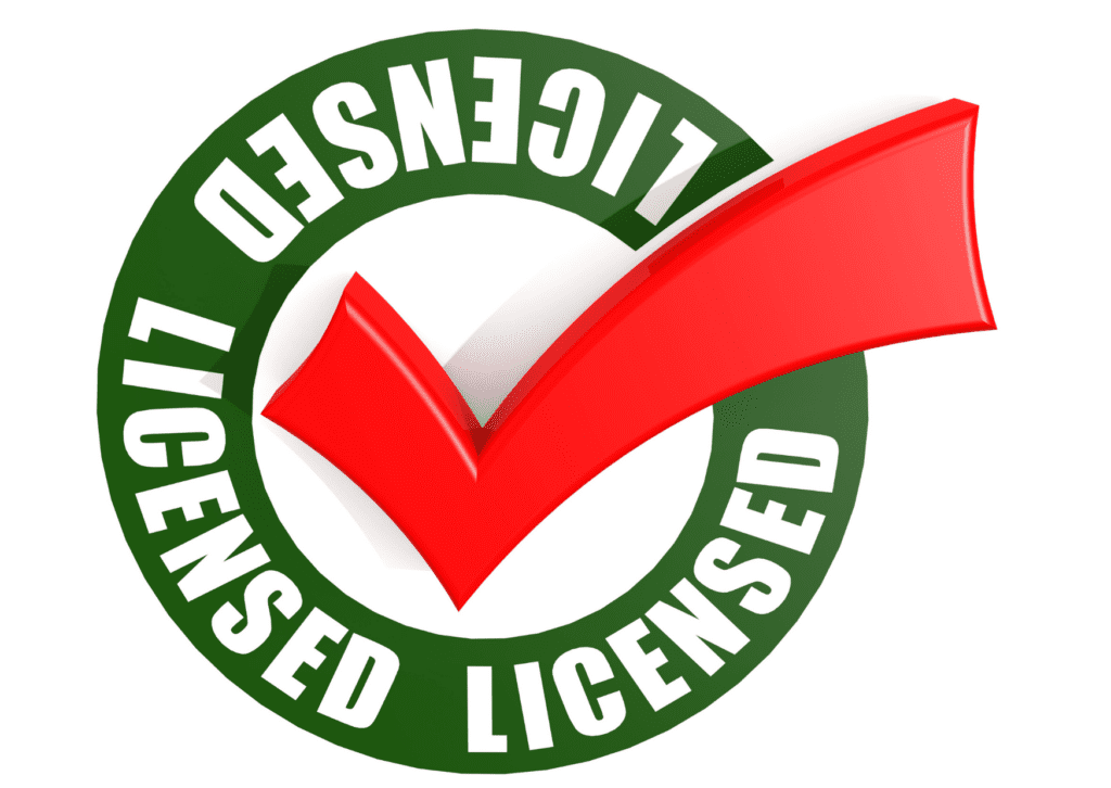 Licensed seal with red checkmark symbolizing certification and compliance in professional services.