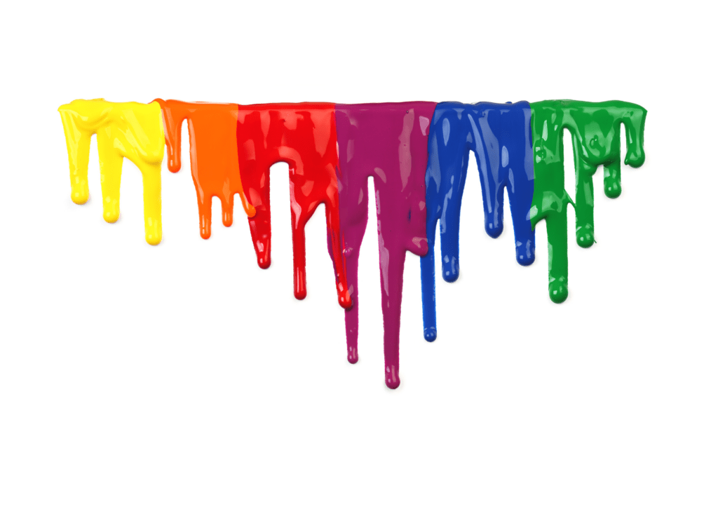 Dripping rainbow-coloured paint showcasing vibrant colours, ideal for creative painting projects and inspiring design ideas.