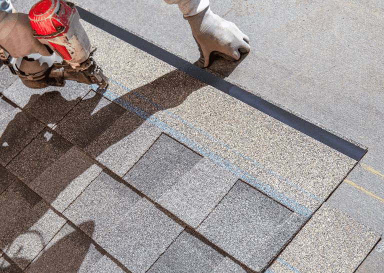 Roof repair in progress, highlighting hail damage restoration to ensure safety and durability after storms.